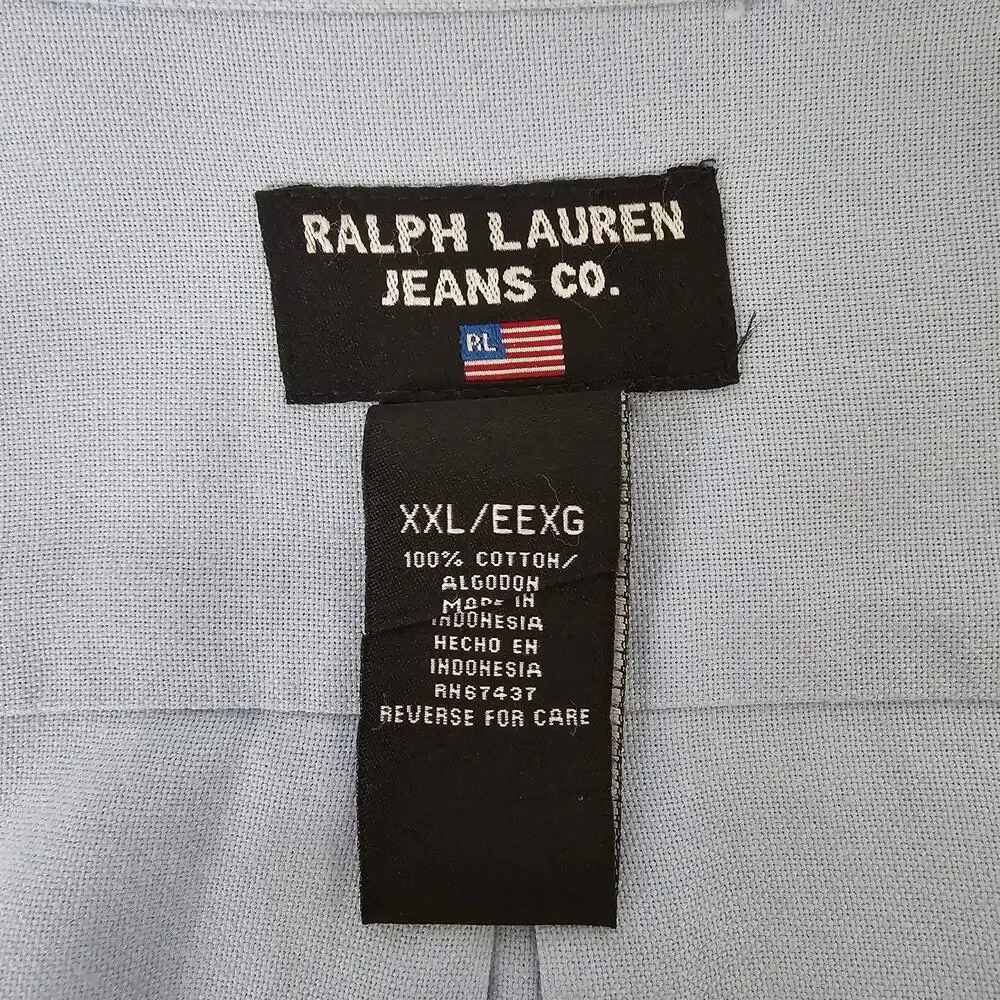 Vintage Ralph Lauren Jeans Co RL USA Flag Shirt Men XXL 2XL Long Sleeve Blue 90s - Picture 13 of 14